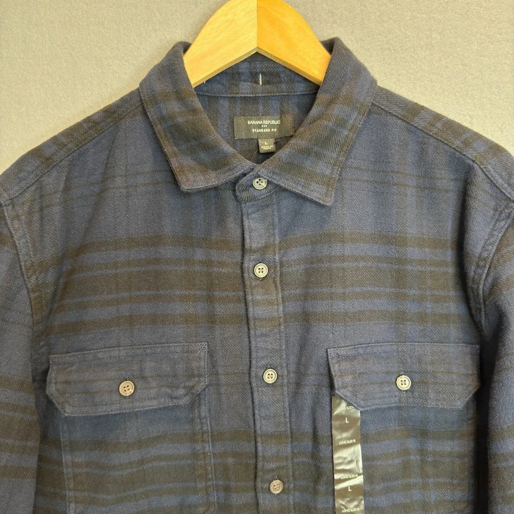 Banana Republic Heavyweight Flannel Shirt Mens Large Blue Black Standard Fit